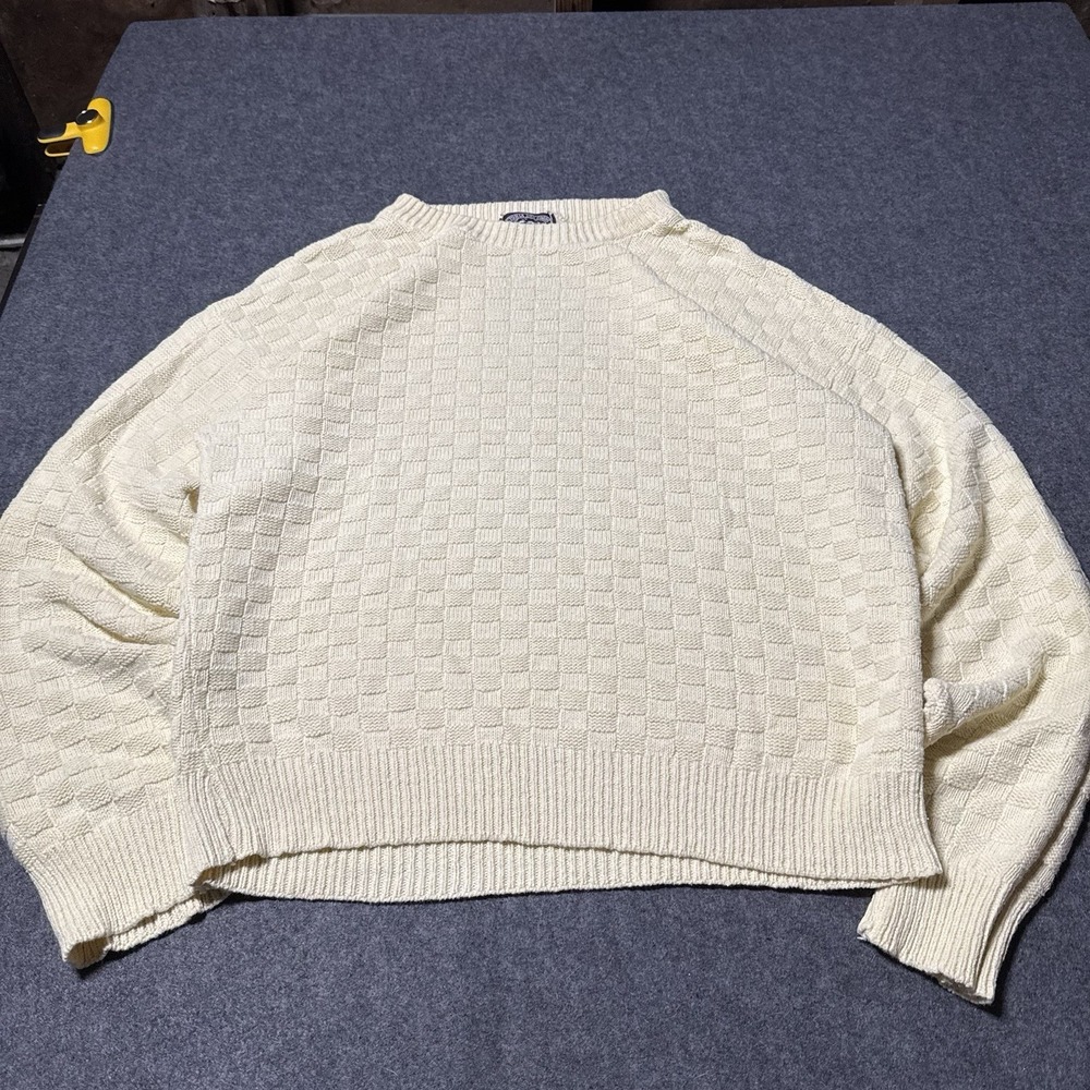 Vintage 90s Victoria Dry Goods Sweater Cotton 3D Knit USA Made Ivory Mens Large